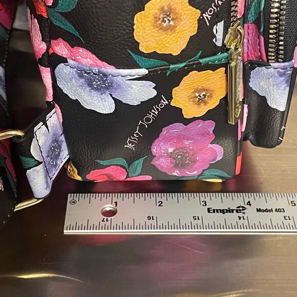 Betsey Johnson black & bright floral mini backpack faux leather adjustable - Picture 6 of 9